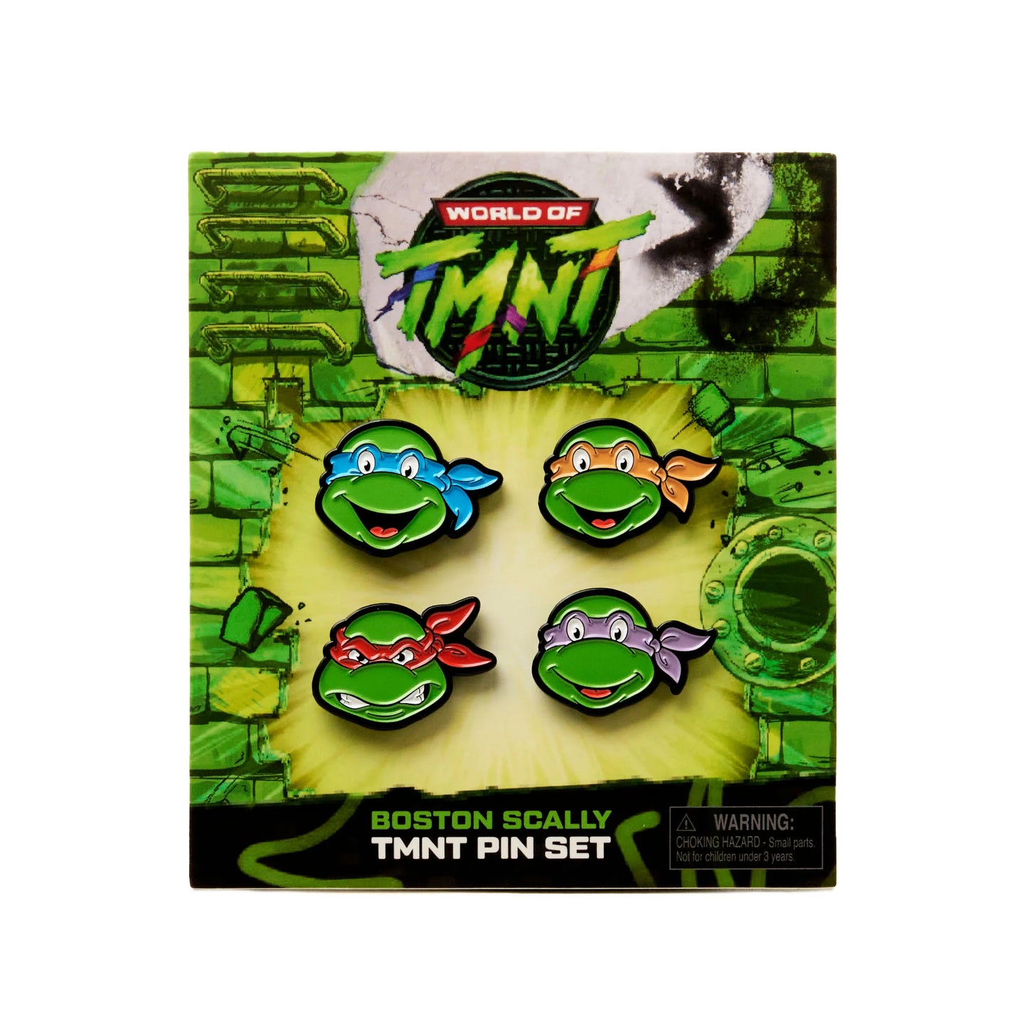 Authentic Boston Scally collectible pin featuring the Teenage Mutant Ninja Turtle, TMNT design. Perfect for caps, jackets, bags, and collections.