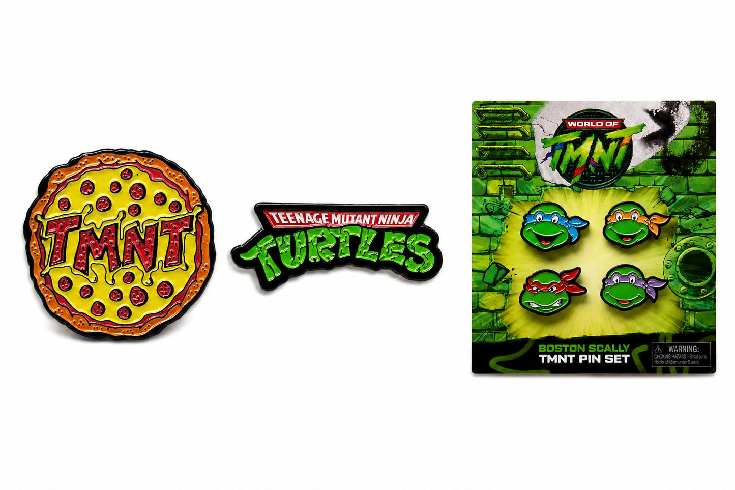 Authentic Boston Scally collectible pin featuring the Teenage Mutant Ninja Turtle, TMNT design. Perfect for caps, jackets, bags, and collections.